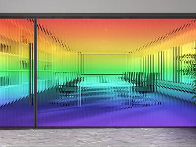Colorful Gradient Glass Room Divider For Modern Office Interior With Light Reflection Effects 3d model