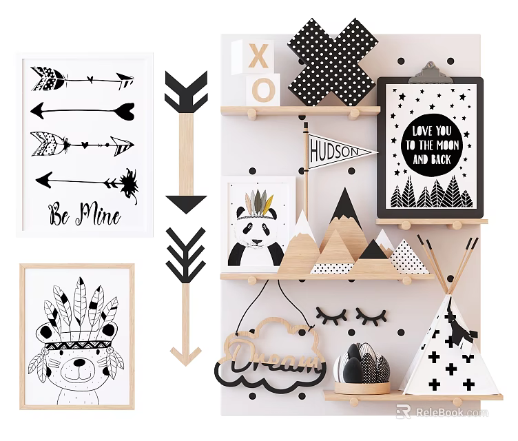 Decorative Wall Cabinets With Arrow Prints Panda Design Geometric Shapes And Cloud Decor 3d model 