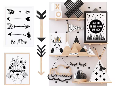 Decorative Wall Cabinets With Arrow Prints Panda Design Geometric Shapes And Cloud Decor 3d model
