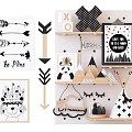 Decorative Wall Cabinets With Arrow Prints Panda Design Geometric Shapes And Cloud Decor