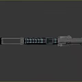 Green and Black Striped Weapon With Metal Components And Blue Gas Cylinder