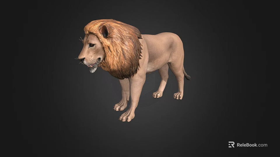 Realistic 3D Lion Model With Detailed Mane Standing On Dark Background 3d model 