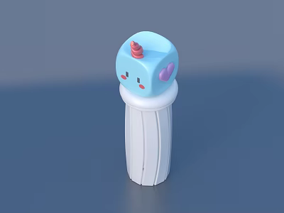 Cute Blue Cartoon Character With Pink Hat Blush And White Cylindrical Base 3d model