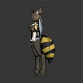 Bee Themed Anthropomorphic Game Movie Character 3D Model With Blue Wings And Striped Costume
