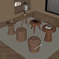 Medieval style side table corner table solid wood round table coffee table carpet 3d model