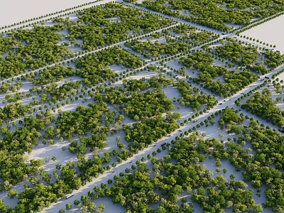 Organized Plant Combinations in Rows for Green Landscape Design in Large Area 3d model