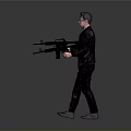 Man In Dark Leather Jacket Holding Guns In Both Hands Against White Background