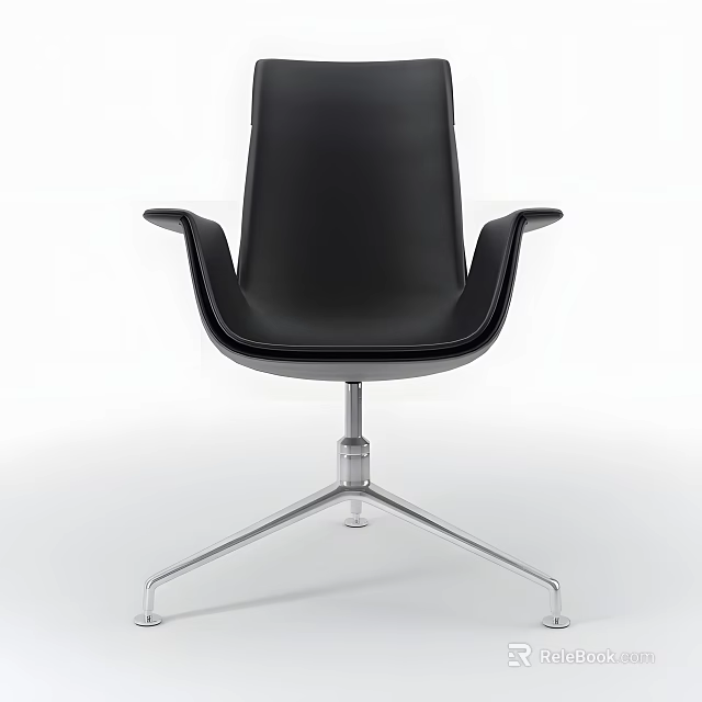 Ergonomic Modern Black Leather Office Chair With Armrests And Metal Base 3d model 