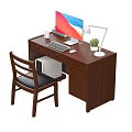 Modern Wooden Office Desk with Computer Monitor Keyboard Mouse Desk Lamp Small Plant and Chair