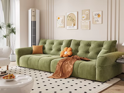 French Cream Style Living Room Double Sofa Coffee Table Combination Hanging Picture Air Conditioning Jewelry Ornaments Pillow 3d model