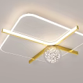 Modern Geometric Ceiling Light With Golden Frame Transparent Panel And Crystal Pendant 3d model