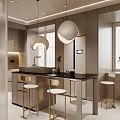 Modern Kitchen Interior Design With Built in Double Ovens Cabinets And Pendant Light 3d model