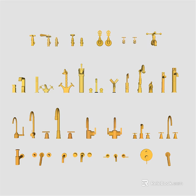 Assorted Golden Faucet Designs for Kitchen and Bathroom Use 3d model