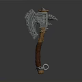 Ornate Metal Battle Axe With Intricate Carvings And Wrapped Handle Design