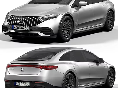 Silver Mercedes Electric Sedan With Sleek Design Modern Exterior And Black Wheels 3d model