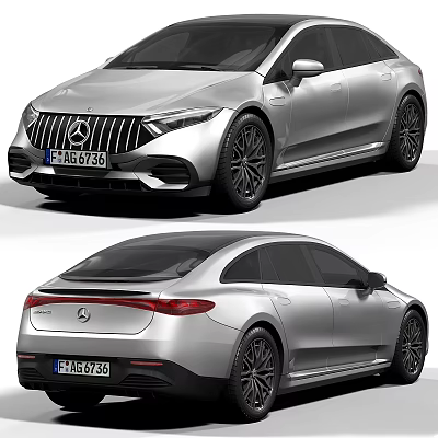 Silver Mercedes Electric Sedan With Sleek Design Modern Exterior And Black Wheels 3d model