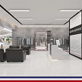 Modern Clothing Store Interior With Clothing Displays Mirrors Sofa Seating White Reception Desk And Shelves