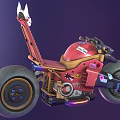 Stylish Red Motorcycle With Fox Mask Ribbed Seat And Futuristic Design