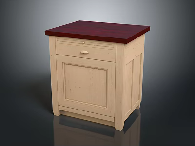 Stylish Cabinet With Red Countertop And Beige Body Featuring Drawer And Door 3d model
