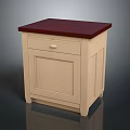 Stylish Cabinet With Red Countertop And Beige Body Featuring Drawer And Door