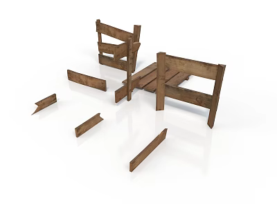 Unassembled Wooden Chair Parts With Scattered Planks And Frames On White Background 3d model