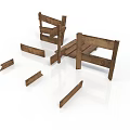 Unassembled Wooden Chair Parts With Scattered Planks And Frames On White Background