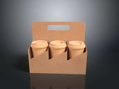 Portable Paper Coffee Cup Carrier Containing Three Lidded Cups For Daily Use 3d model