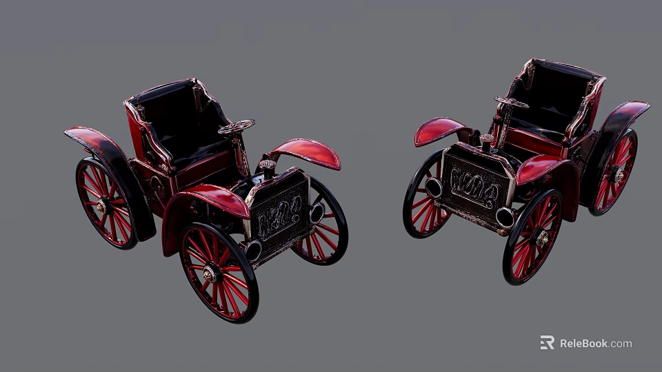 Vintage Red And Black Classic Car Models With Retro Design And Wheels 3d model 