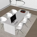 Modern White Office Desk With iMac Computer Keyboard Mouse And Red Projector