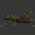 Mechanical Green Grasshopper With Metal Structure Red Details Spring Legs And Black Eyes