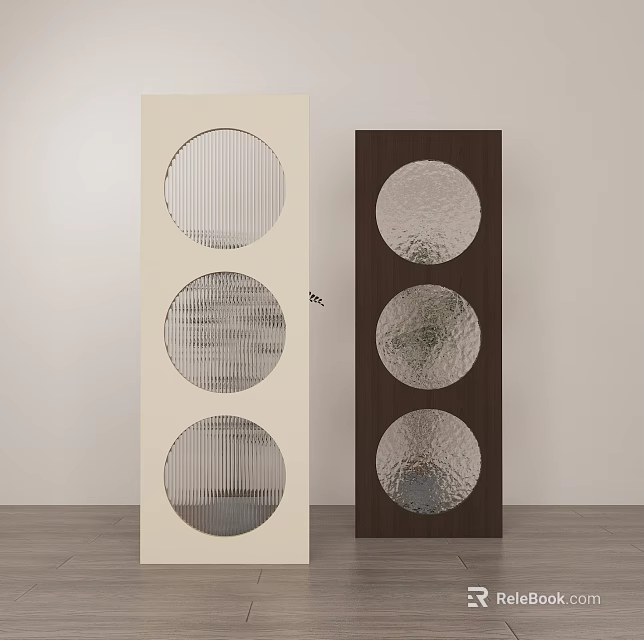 Light And Dark Room Dividers With Three Circular Patterned Panels 3d model