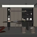 Modern Open Concept Study Room Interior Design With Built In Shelves And Office Desk