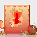 Instagrammable Red Background Photo Spot With Bottle Silhouette Maple Leaves Umbrella Decorations And Dates