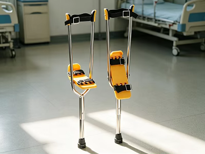 Yellow Medical Crutches With Ergonomic Design For Hospital Patient Mobility Support 3d model