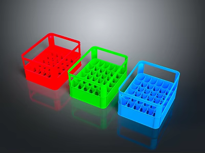 Plastic Storage Baskets in Red Green Blue for Organizing Small Items 3d model
