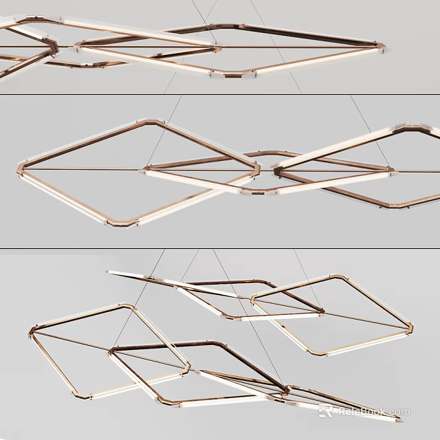 Modern Geometric Metal Chandelier With Linear LED Lights For Contemporary Interior Design 3d model 