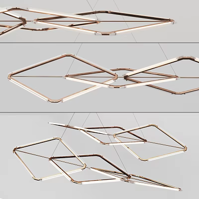 Modern Geometric Metal Chandelier With Linear LED Lights For Contemporary Interior Design 3d model