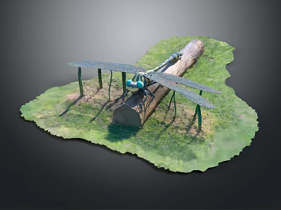 Flying Animal Insect Resembling Model On Green Grass With Wooden Body And Metal Wings 3d model