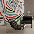 Modern Black Leather Lounge Chair With Colorful Abstract Wall Background