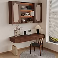 Modern Wooden Desk Setup With Wall Cabinet Books Lamp Chair And Window Blinds