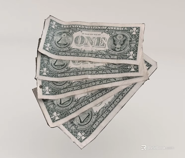Stack Of One Dollar Bills In Cash Form 3d model 