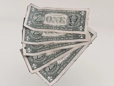 Stack Of One Dollar Bills In Cash Form 3d model