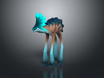 Fantasy Ostrich Like Creature Featuring Blue Feathered Head Dark Back Brown Body And Blue Legs 3d model