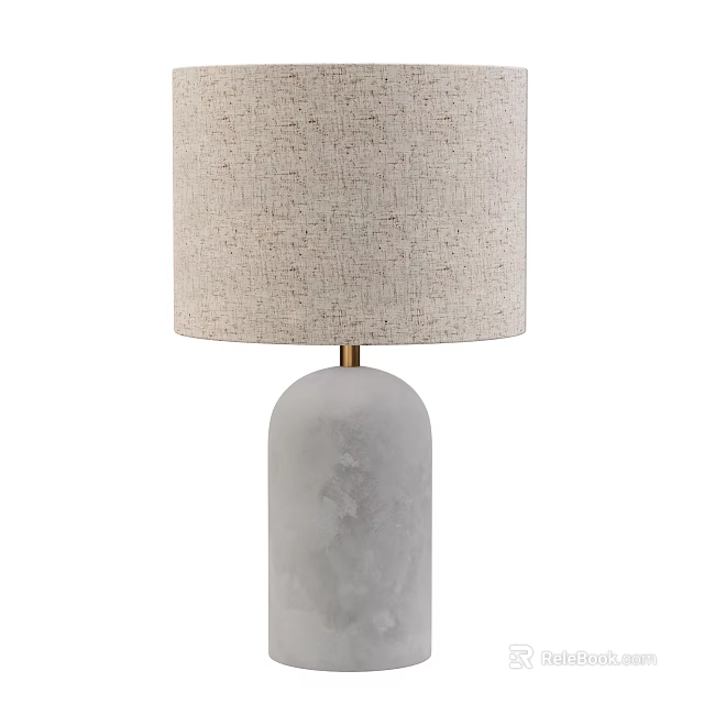 Light Gray Marble Table Lamp With Beige Fabric Shade And Golden Metal Accent 3d model 