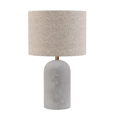 Light Gray Marble Table Lamp With Beige Fabric Shade And Golden Metal Accent 3d model