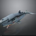 Blue Shark Toy with Red Scars and Open Mouth on Dark Background
