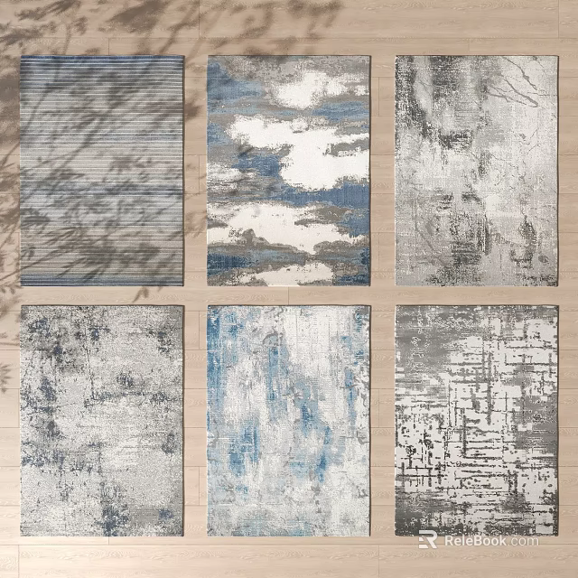Modern Abstract Square Rugs Featuring Blue Grey White Patterns And Textured Designs 3d model 