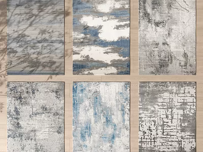 Modern Abstract Square Rugs Featuring Blue Grey White Patterns And Textured Designs 3d model