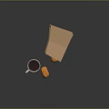 White Coffee Cup And Brown Paper Bag With Yellow Pastries On Dark Surface