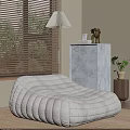 White Quilted Bean Bag Chair in Modern Room with Window Blinds Table Lamp and Dresser